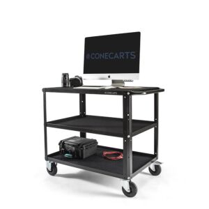 CONECARTS Large cart - Workstation version - with antislip mat and black moquette with ConeCarts logo - three shelves