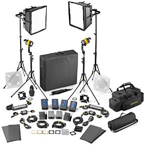4 Light Kit - DAYLIGHT AC/DC (MASTER) - 2x DLED4-D / 2x FELLONI3-DHO LED panel with soft box, battery power supplies, DP